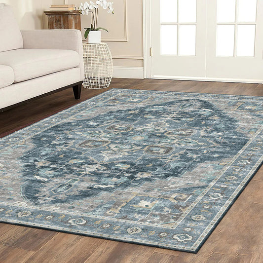 Washable Rugs - Medallion Bleu