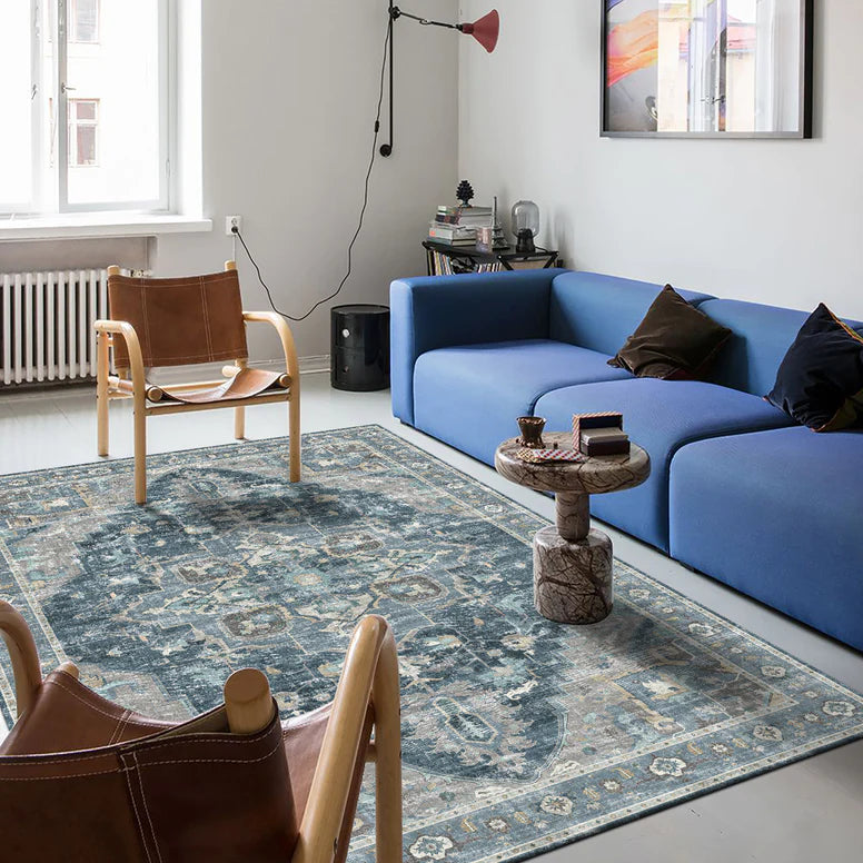 Washable Rugs - Medallion Bleu