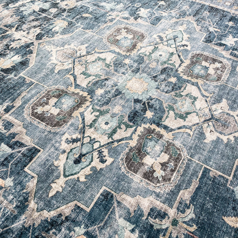 Washable Rugs - Medallion Bleu
