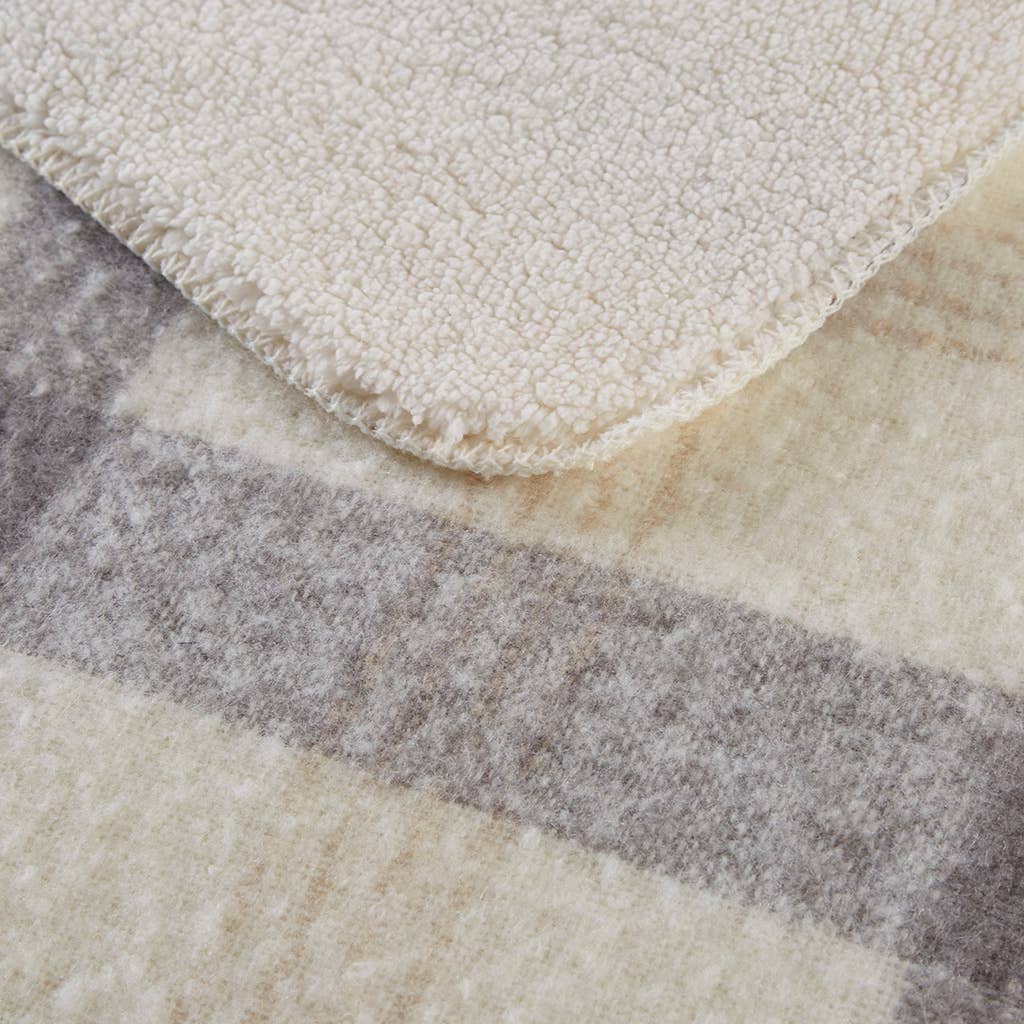Plaid Faux Mohair Sherpa Throw 50x60", Ivory