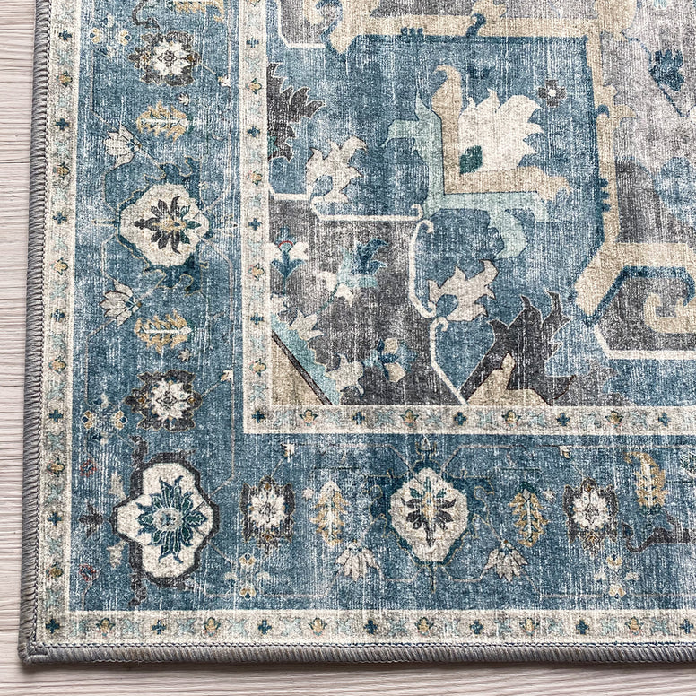 Washable Rugs - Medallion Bleu