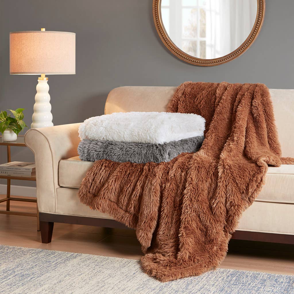 Long Faux Fur Throw 50x60", Brown