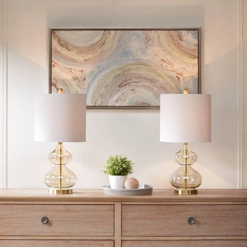 Clear Glass Base Table Lamps, Gold Glass