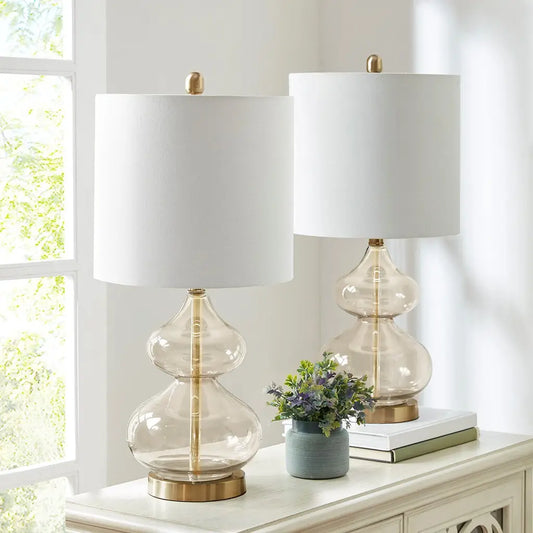 Clear Glass Base Table Lamps, Gold Glass