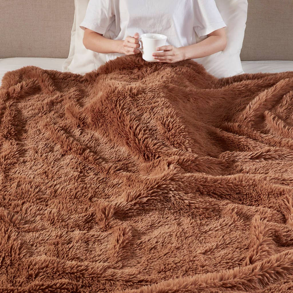 Long Faux Fur Throw 50x60", Brown
