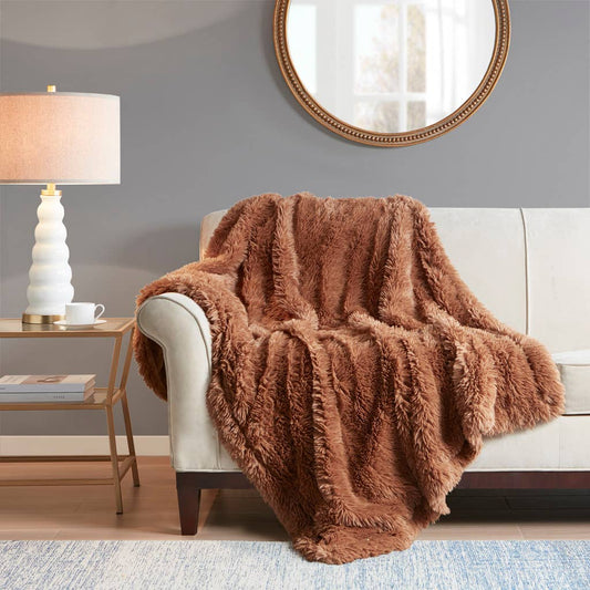 Long Faux Fur Throw 50x60", Brown